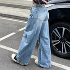 Women's Baggy Denim Pants with distinctive seam panels and extra wide Wide-Leg Fashion Glam