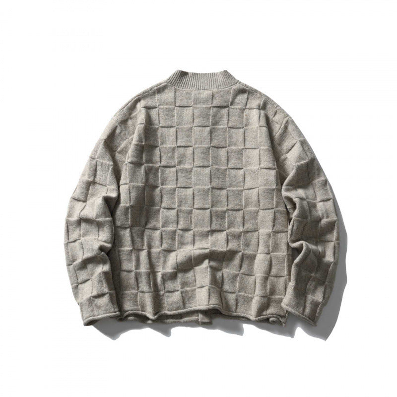 Unisex Structured Boxy Cardigan with Check Pattern Fashion Glam