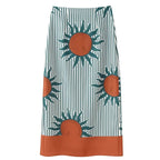 Women's Midi Skirt Wrap Skirt with Sun Print, Vertical Stripes and Button Closure Fashion Glam