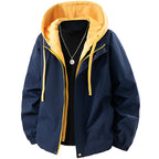 Men's Two-Layer Windbreaker Hooded Jacket with Contrast Lining and Concealed Zipper Fashion Glam