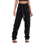 Ladies cargo pants with high waist, tie belt, and multiple flap pockets Fashion Glam