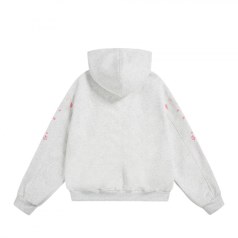 Unisex Oversize Hoodie with Cherry Blossom Print, Kangaroo Pocket and Loose Fit Fashion Glam