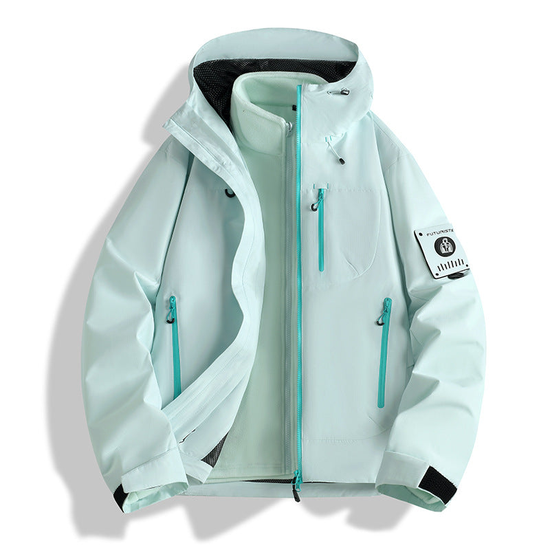 Men's Multifunctional Softshell Jacket with Removable Fleece Lining, Tactical Zipper Pockets and Hood Fashion Glam
