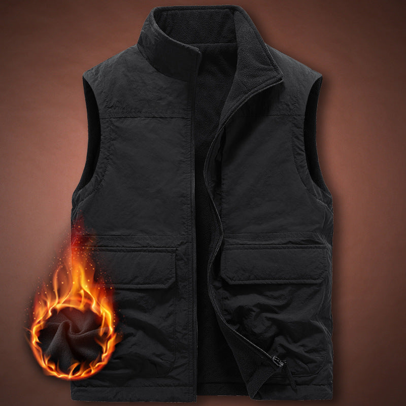 Men's Thermal Fleece Vest with windproof nylon outer layer, high stand collar, and multifunctional pockets Fashion Glam