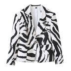 Women’s Statement Zebra Blazer with Lapel Collar and Tailored Silhouette Fashion Glam
