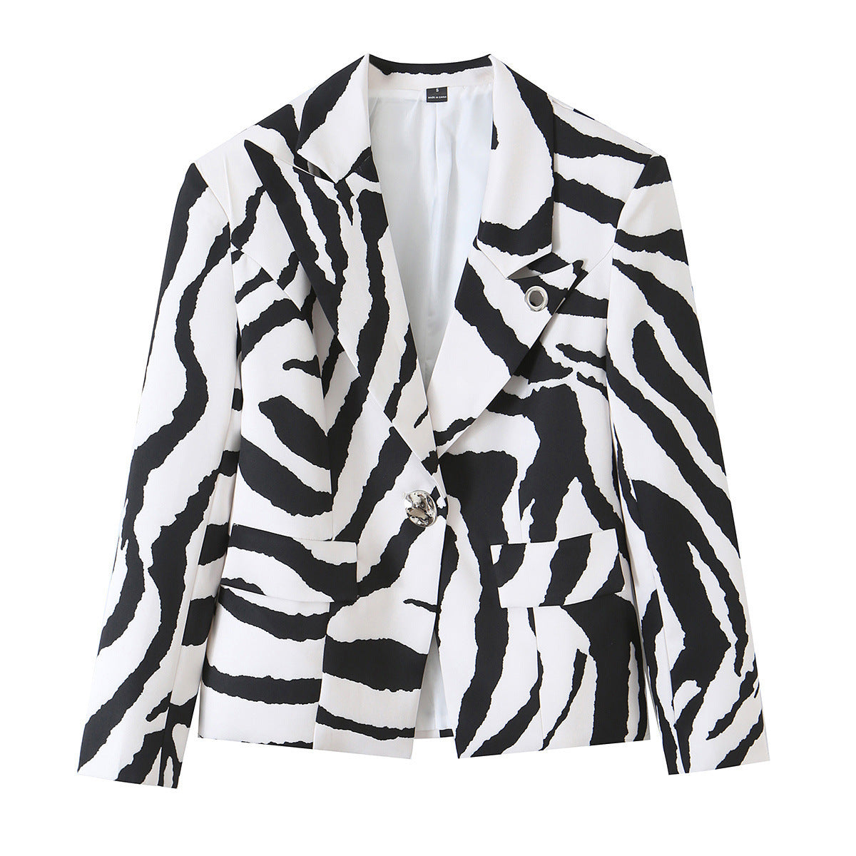 Women’s Statement Zebra Blazer with Lapel Collar and Tailored Silhouette Fashion Glam