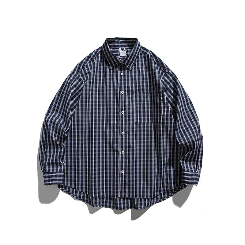 Men's Oversized Check Shirt with Full Button Placket, Chest Pocket, and Rounded Hem Fashion Glam
