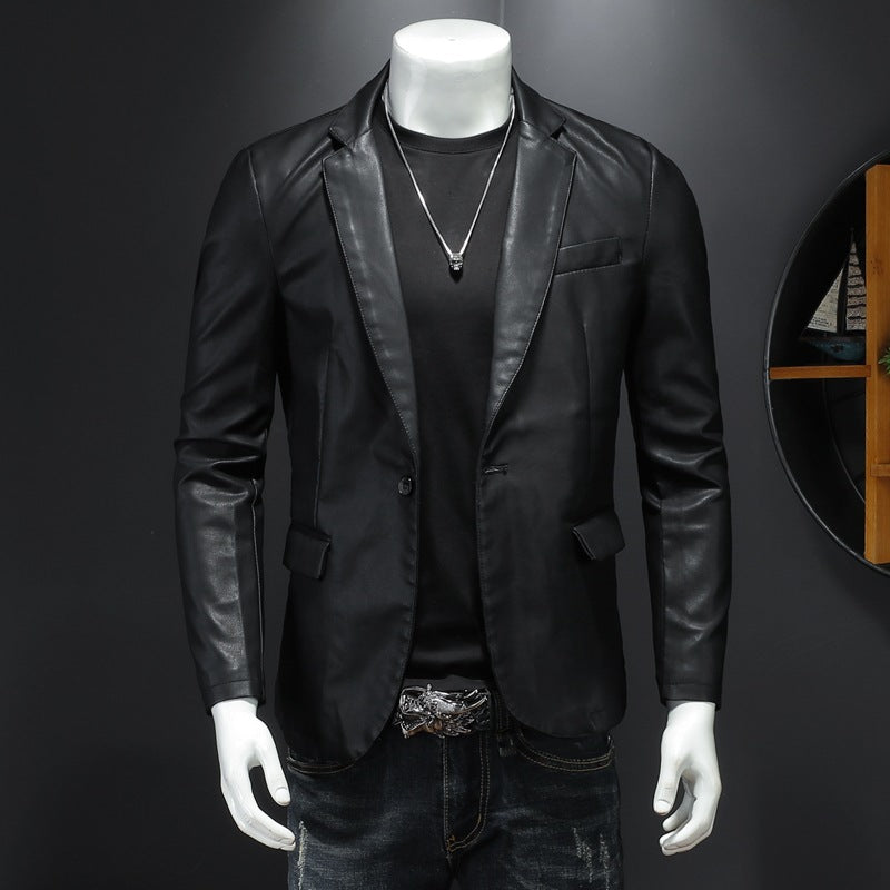Men's leather blazer with a slim silhouette, pointed lapels, and flap pockets Fashion Glam
