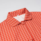 Ladies short cape jacket with check print and decorative tie bow Fashion Glam