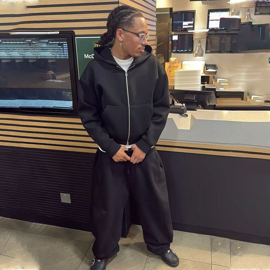 Men's Oversize Zip Hoodie and Relaxed Sweatpants Set Fashion Glam