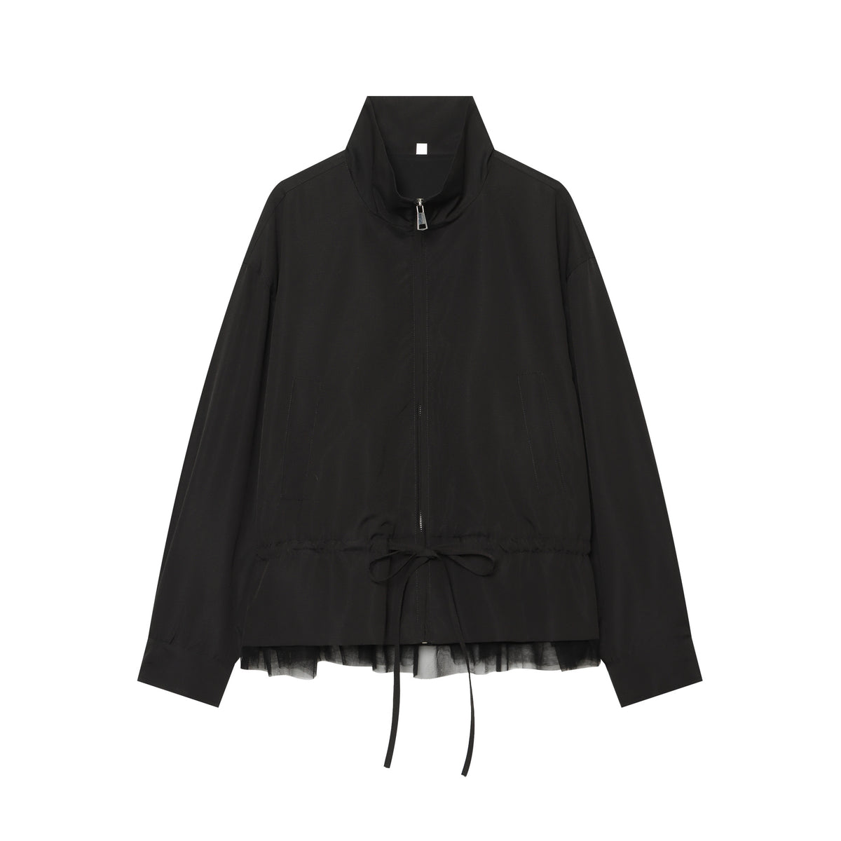 Women's lightweight adjustable windbreaker with stand-up collar, drawstring and tulle trim Fashion Glam