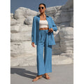 Women's Two-Piece Linen Look Loungewear Set with Oversized Shirt and Wide Comfort Palazzo Fashion Glam
