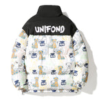 Unisex Quilted Teddy-Print Puffer Jacket with High Collar Fashion Glam