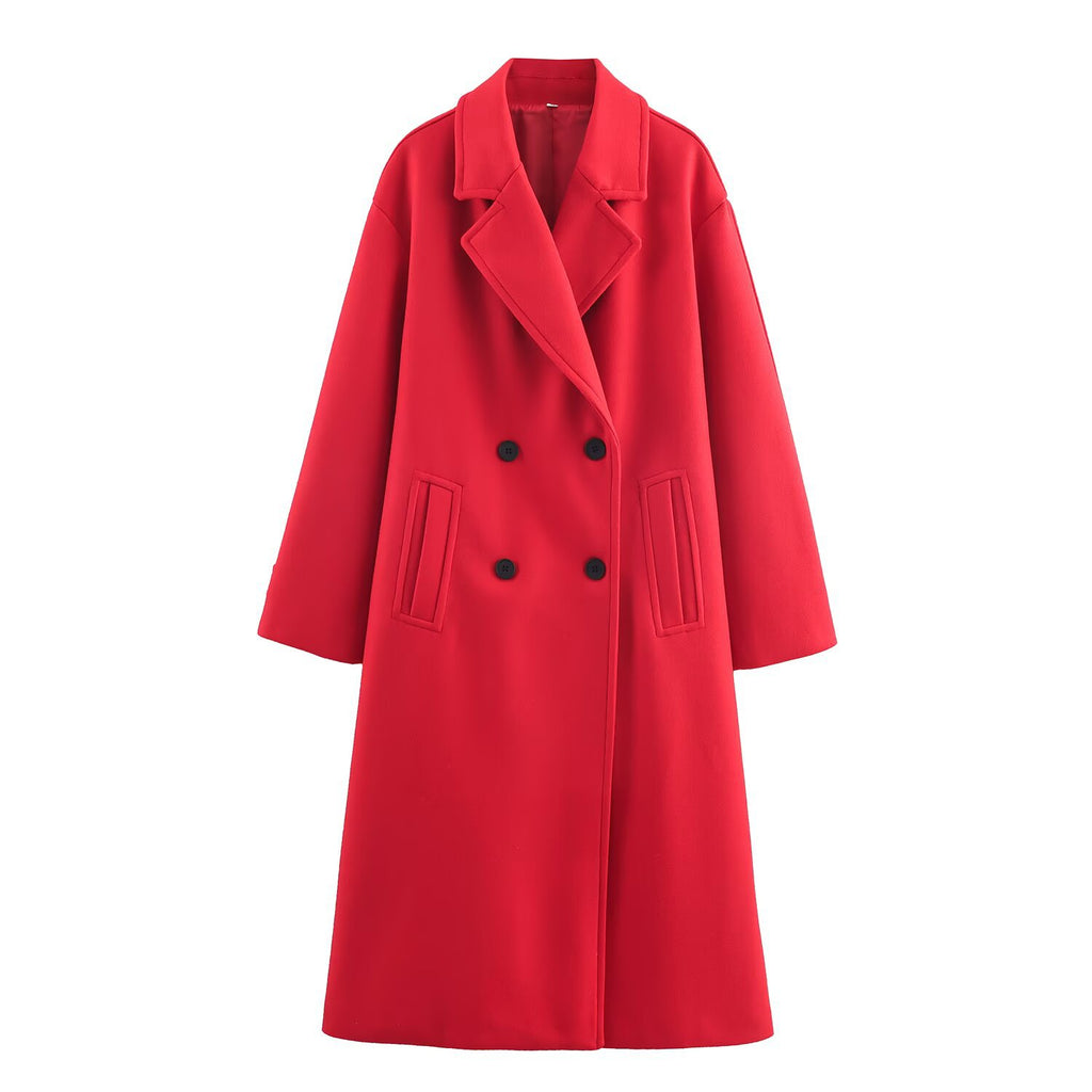 Women's Double-Breasted Oversized Coat with Notched Lapels and In-seam Pockets Fashion Glam