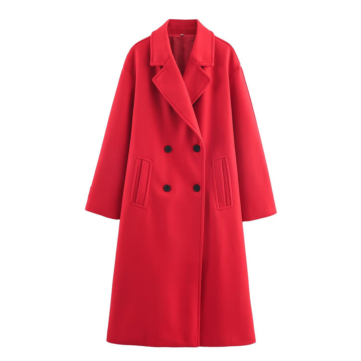Women's Double-Breasted Oversized Coat with Notched Lapels and In-seam Pockets Fashion Glam