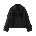 Women Short Cut Cropped Trench Coat with Double-Breasted Button Closure and Epaulets Fashion Glam
