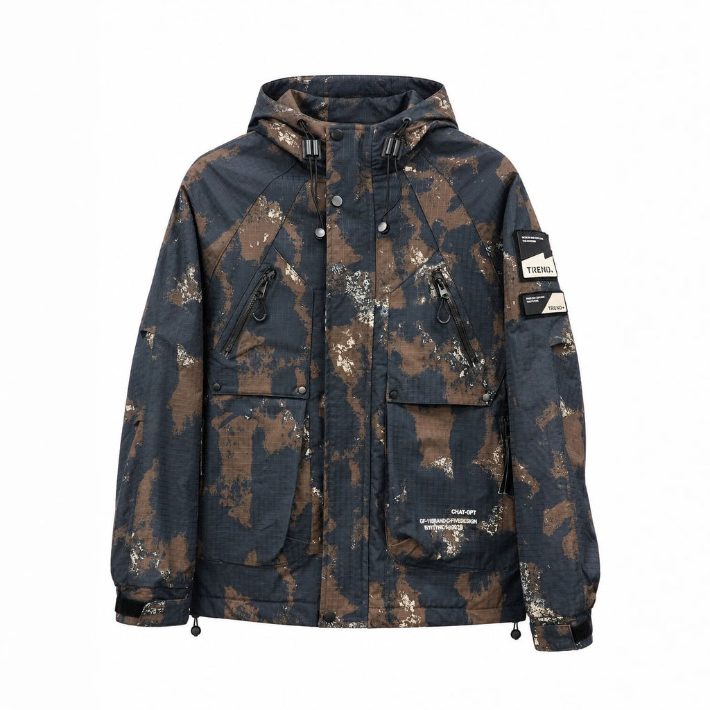 Men's Technical Camouflage Parka with Hood and Ripstop Outer Material Fashion Glam