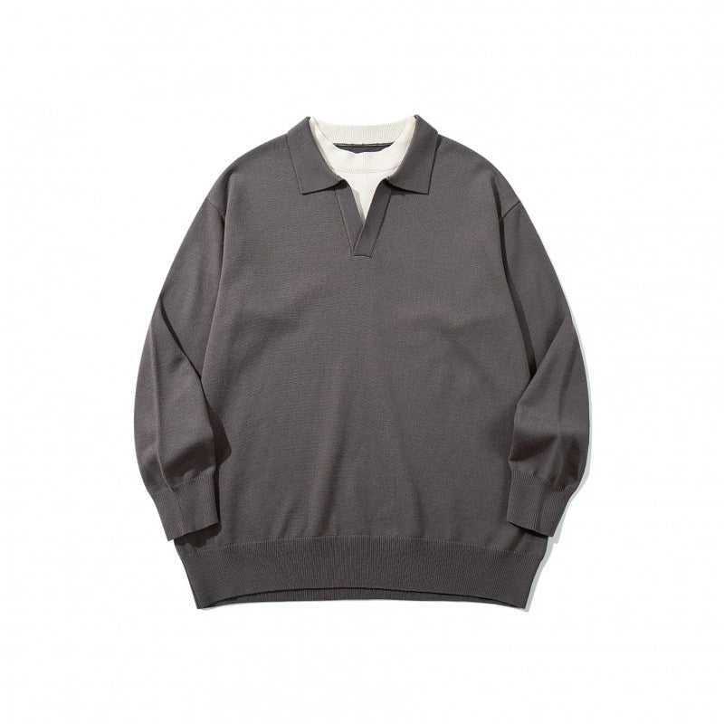 Unisex Oversize fine knit pullover with open Henley neckline and contrasting inner collar Fashion Glam