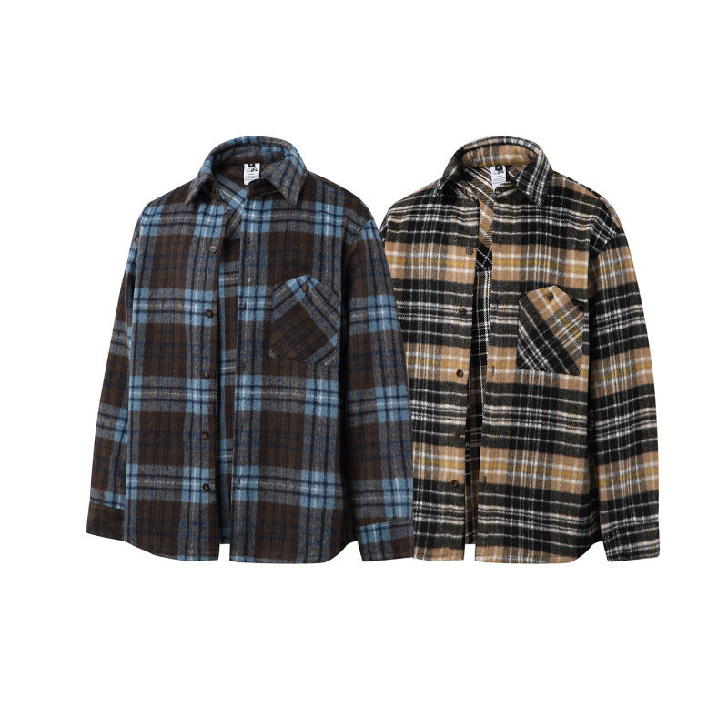 Unisex Boxy Overshirt Jacket made of soft wool blend with check pattern and patch chest pocket Fashion Glam
