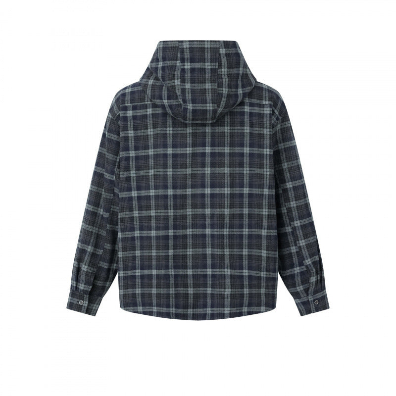 Unisex Boxy Hooded Overshirt in Flannel with Patch Pockets Fashion Glam
