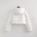 Women Short Quilted Hooded Puffer Jacket with Drawstring and Zipper Fashion Glam