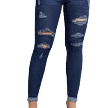 Women's High-Waist Skinny Jeans with Graduated Destroyed Look and Sculpting Fit Fashion Glam