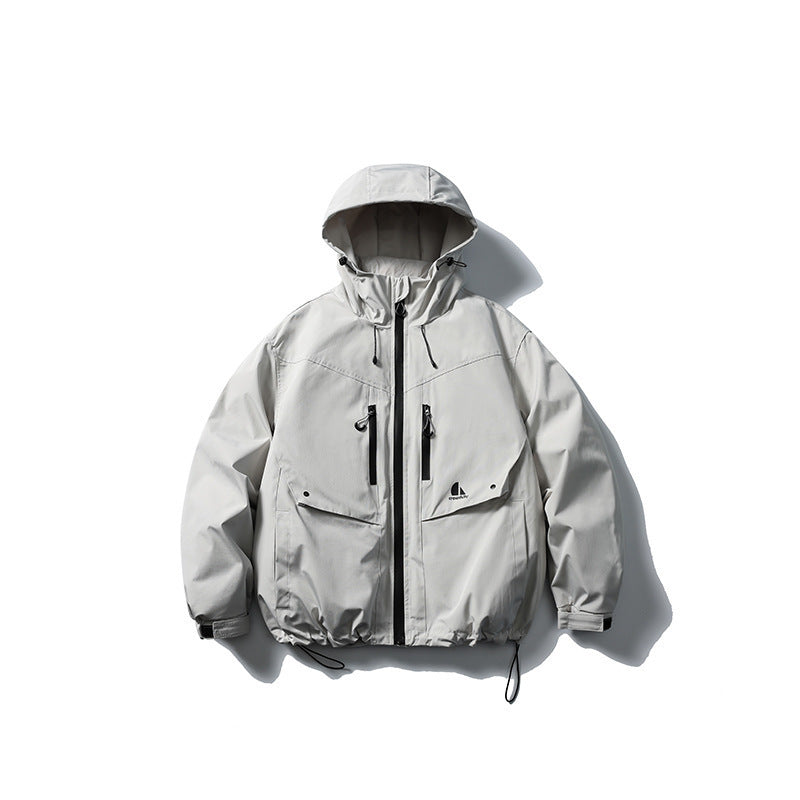 Unisex Waterproof technical hooded jacket with multiple pockets and adjustable hem Fashion Glam