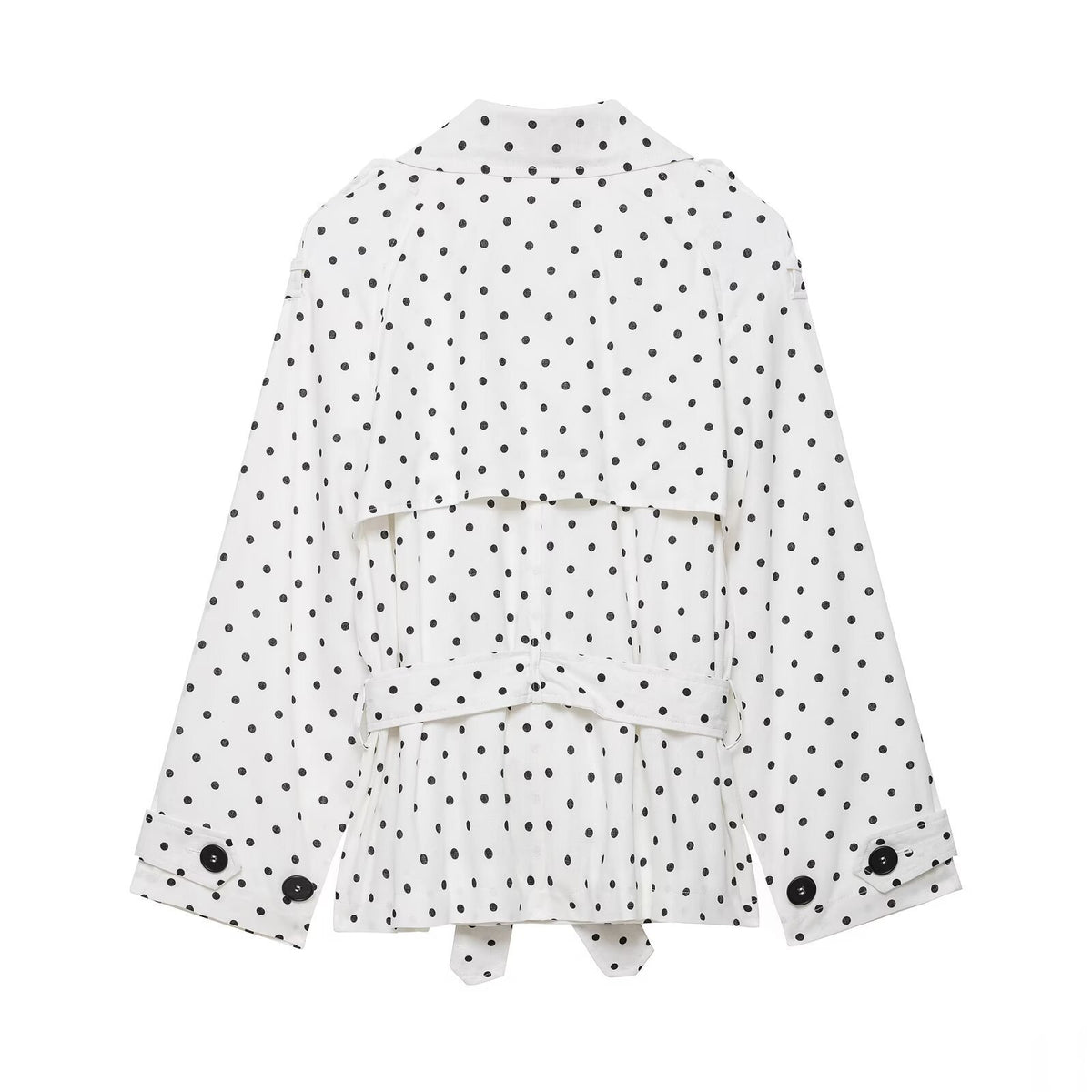 Women Polka Dot Cropped Trench Coat with Tie Belt Fashion Glam