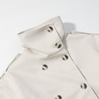 Women Longer double-breasted trench coat with high stand-up collar and waist belt Fashion Glam