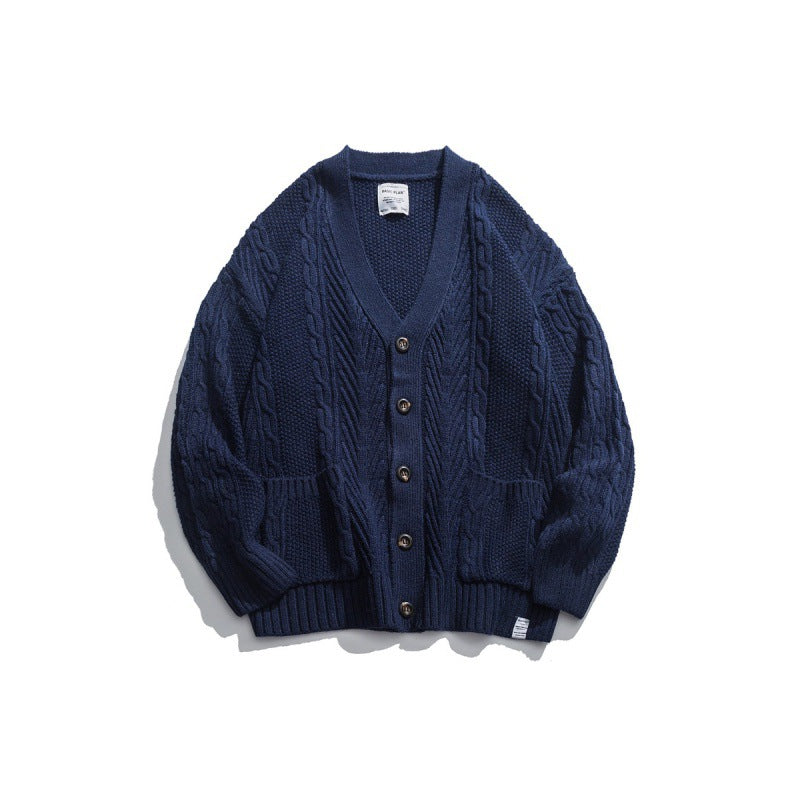 Unisex Oversized Knit Cardigan with Cable Pattern, V-Neck and Patch Pockets Fashion Glam