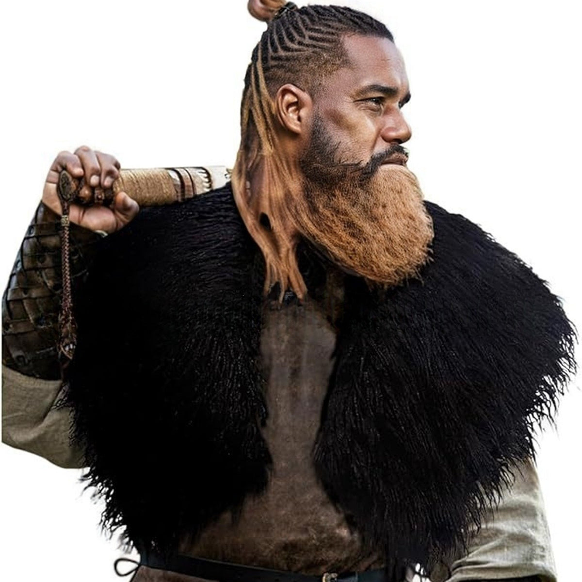 Men's historically inspired faux fur shoulder cape with leather straps Fashion Glam