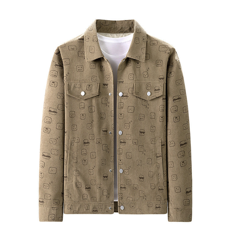 Men's cord jacket made of fine corduroy with allover print, snap button placket and flap pockets Fashion Glam