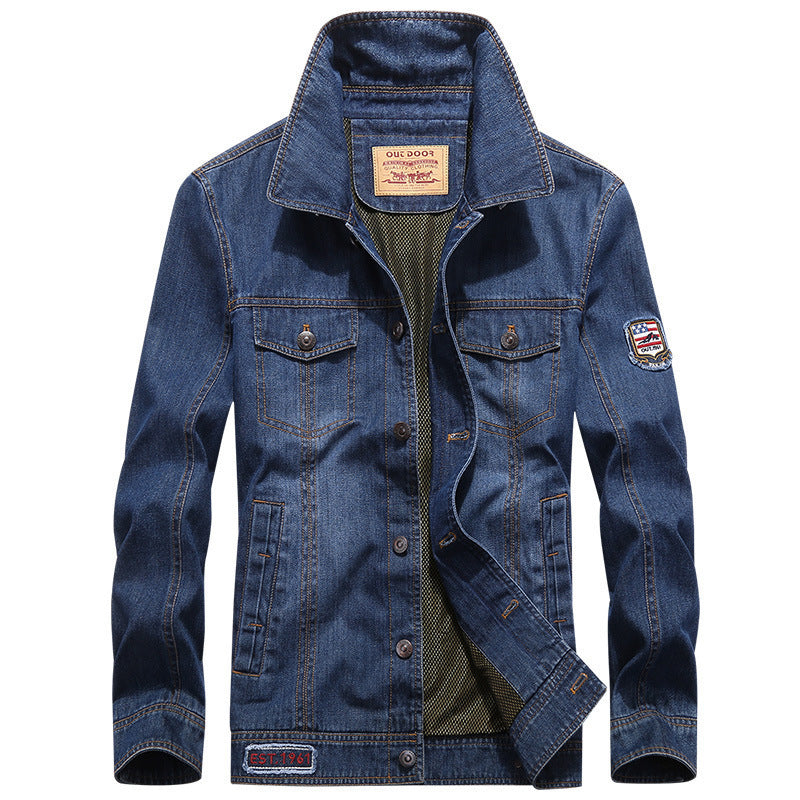 Men's denim jacket in vintage look with patch, chest pockets, and breathable mesh lining Fashion Glam