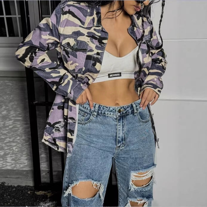 Women's Camouflage-Utility-Jacket in Oversized-Fieldstyle with Flap Pockets Fashion Glam