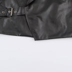Women Short Oversized Faux Leather Jacket with Wide Shawl Collar and Belt Fashion Glam