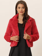 Women’s short jacket made of velvet faux fur with a notched collar and figure-flattering cropped cut Fashion Glam