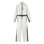 Women's Utility Overall with Waist Belt, Zippers and Stand-Up Collar Fashion Glam
