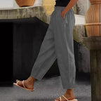 Women's Linen Blend Cropped Pants with Elastic Waistband, Drawstring and Side Pockets Fashion Glam