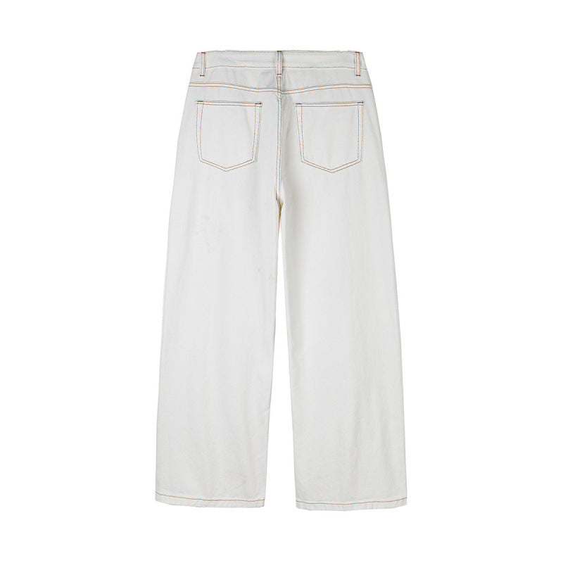 Women's Wide High-Waist Culotte Jeans with Visible Contrast Seams Fashion Glam