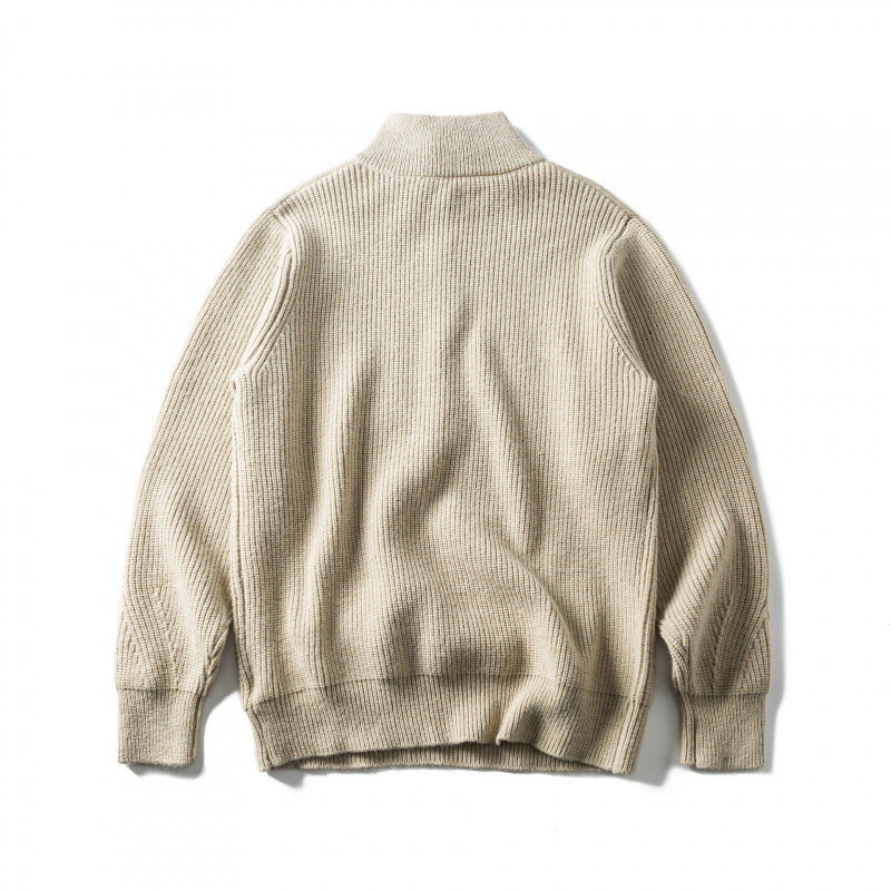 Unisex Coarse Knitted Half-Zip Sweater with Troyer Collar and Chest Pocket Fashion Glam