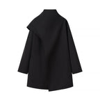 Women's short coat with high roll collar, cape detail, and patch pocket Fashion Glam