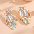 Ladies ear clips with elaborate, colorful shell design Fashion Glam