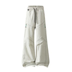 Men's Wide Cargo Pants with Drawstring Waistband, Utility Seams and Zip Pockets Fashion Glam