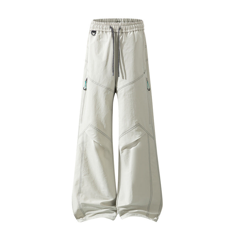 Men's Wide Cargo Pants with Drawstring Waistband, Utility Seams and Zip Pockets Fashion Glam