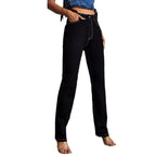 Women’s high-waisted straight cut jeans with contrast stitching Fashion Glam
