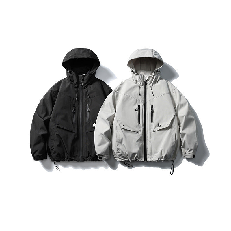 Unisex Waterproof technical hooded jacket with multiple pockets and adjustable hem Fashion Glam