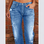 Women's casual loose denim pants in baggy style with distressed rips Fashion Glam