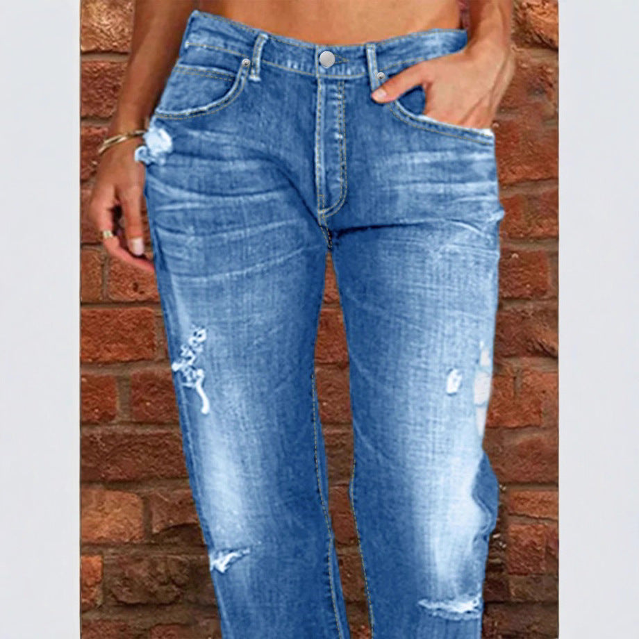 Women's casual loose denim pants in baggy style with distressed rips Fashion Glam