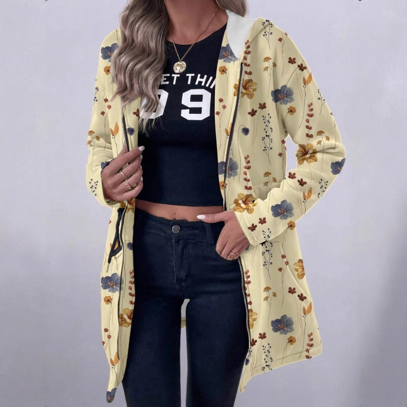 Women's Floral Print Hooded Parka with Padded Lining Fashion Glam