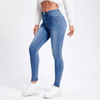 Women High-Cut Elastic Skinny Jeans with High Waist and Slim Fit Fashion Glam